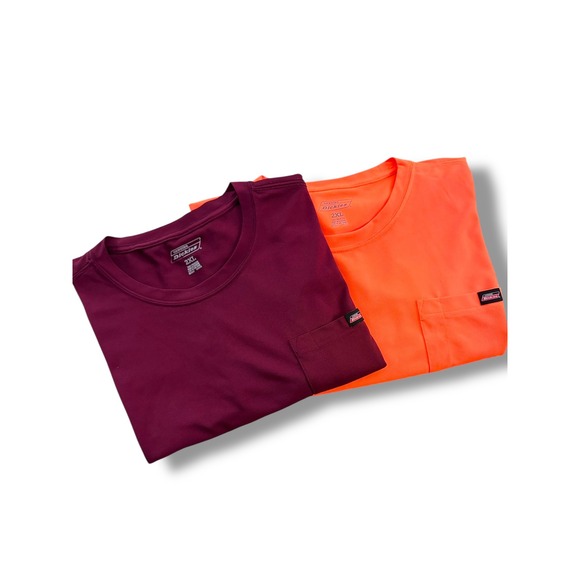 Dickies Mens 2XL Bundle Orange & Burgundy Short Sleeve Pocket T-Shirt Workwear - Picture 1 of 11